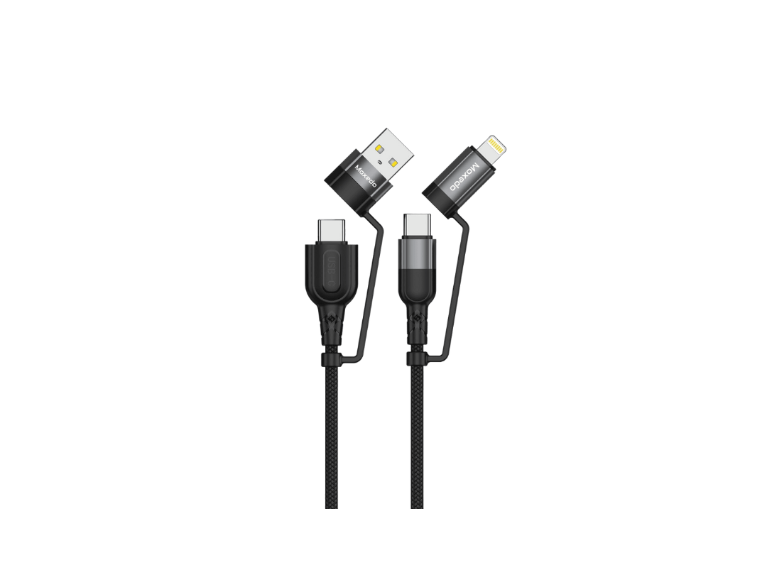 Moxedo 4 in 1 Charging Cable 60W PD Interchangeable USB-A/USB-C to USB-C/Lightning 1.2m Braided Nylon Cable (Black) MX-NC049 Moxedo 4 in 1 Charging Cable 60W PD Interchangeable USB-A/USB-C to USB-C/Lightning 1.2m Braided Nylon Cable (Black) MX-NC049